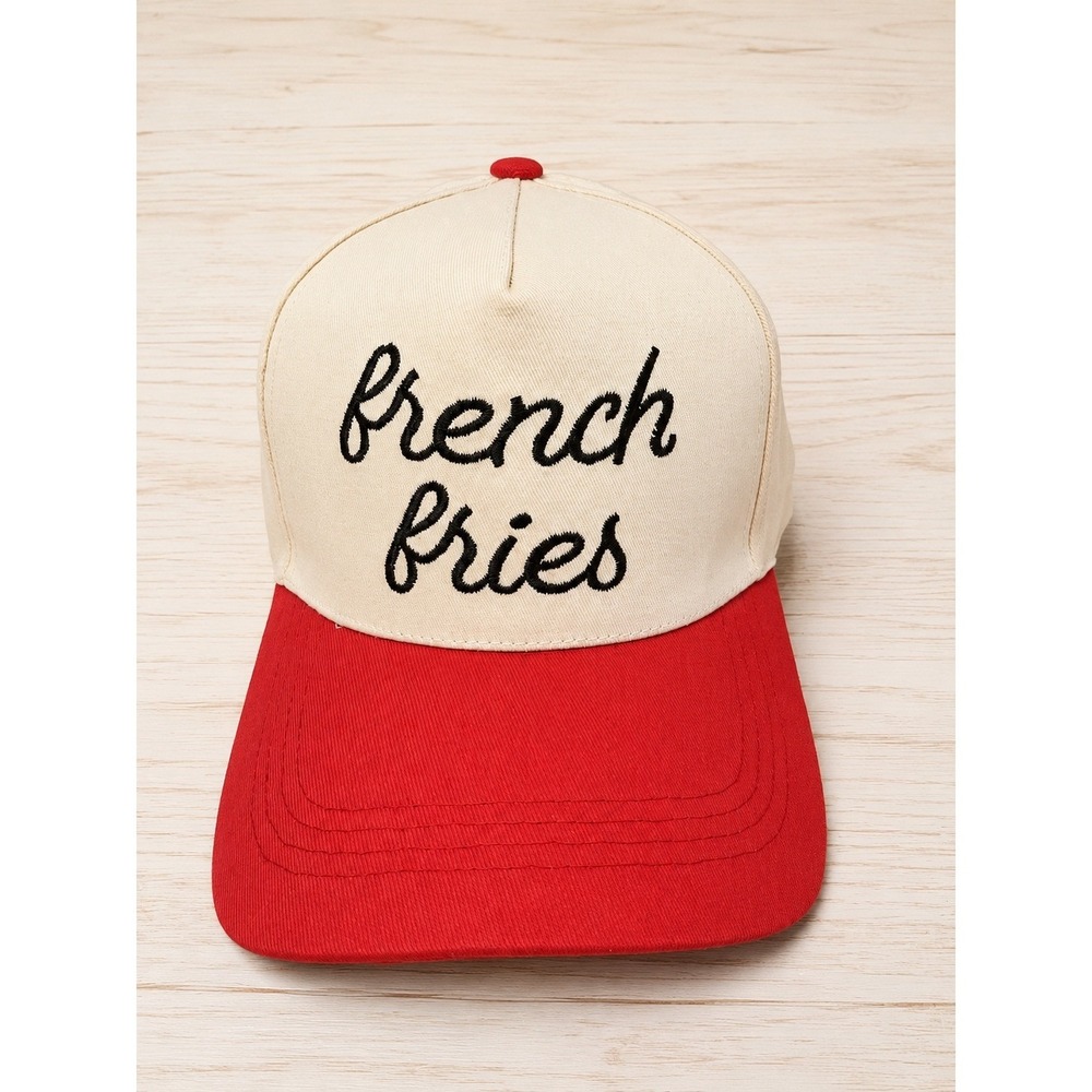 French Fries Embroidered Snapback Hat Red White Adjustable Baseball Cap